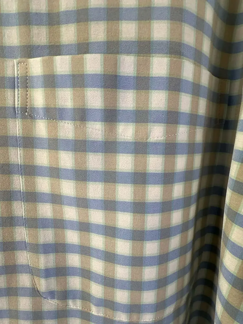 Lands' End Traditional Fit Blue and Tan Gingham Check Button-Down Shirt